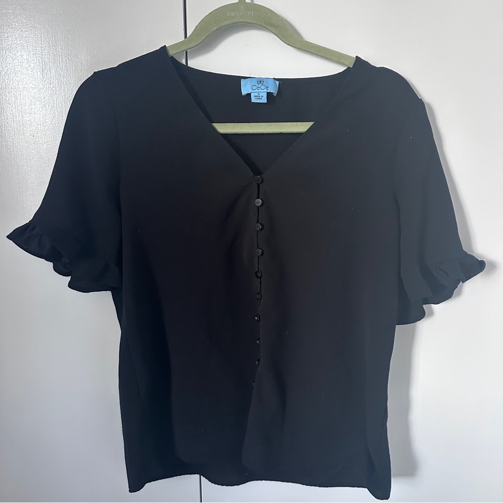 Cece Black Button Down Blouse